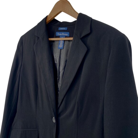 Evan-Picone Womens 16 Black Blazer Stretch Pockets Lined One Button Professional - Picture 6 of 16